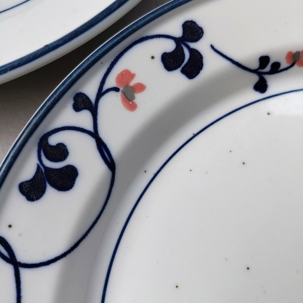 4 Ranmaru Dinner Plates Heavy Stonecraft BLUE F JORD #1777 Floral Vine Speckled - Picture 6 of 10